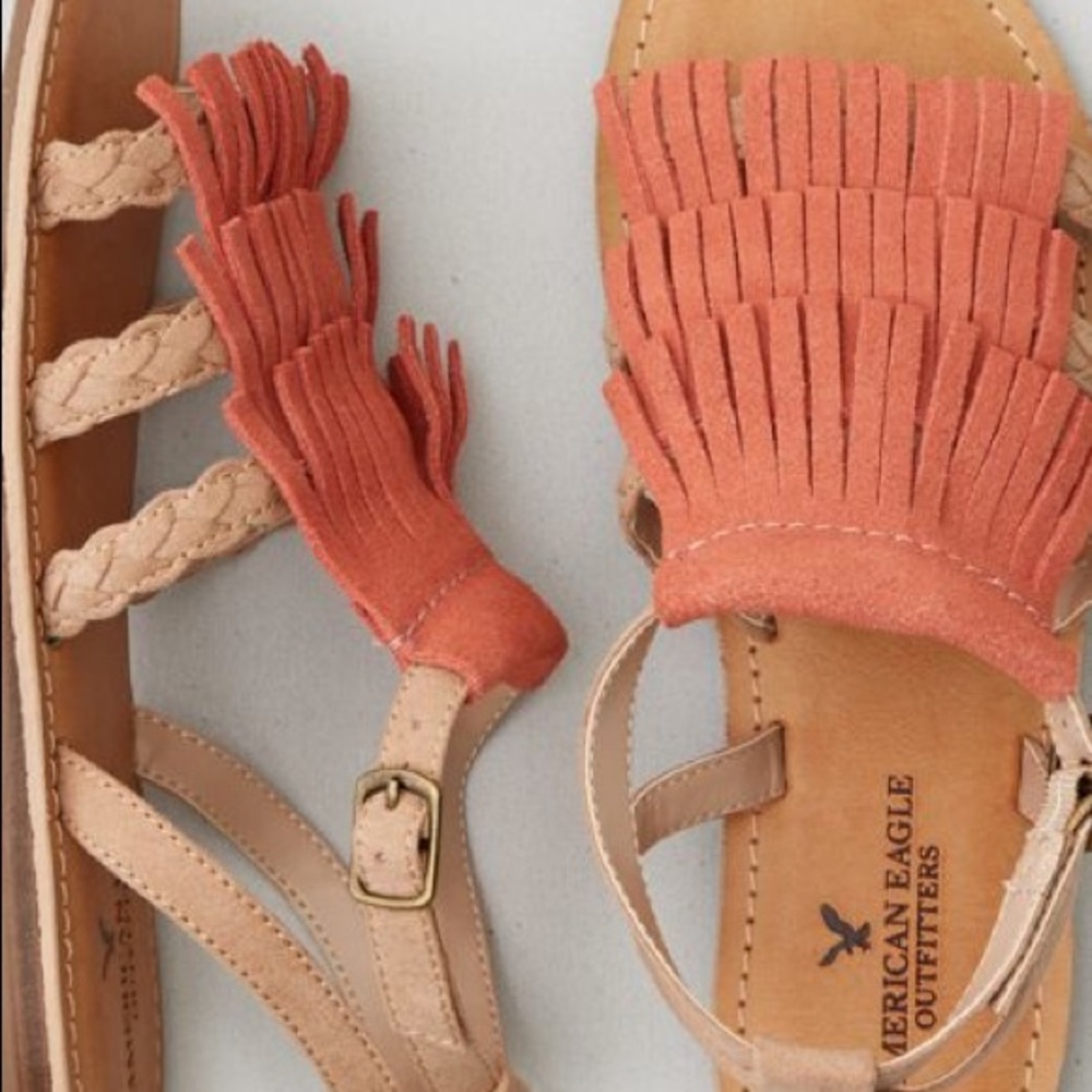 american eagle outfitters rosy fringe sandals